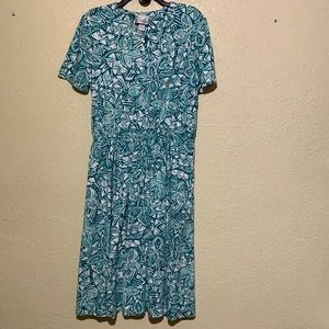 Via Sant Andrea Dress 14T Stretchy Green White Floral Pullover Short Sleeve